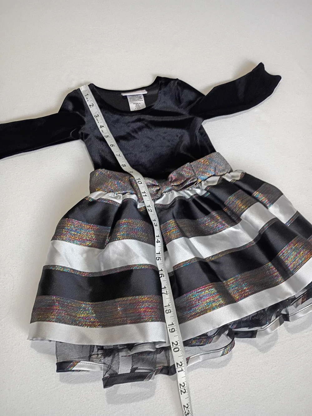 Bonnie Jean Sz 2T Party Dress Velvet Bodice Rainbow Bow Silver Black Ruffled